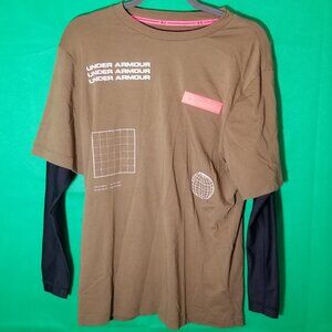 Under Armour Shirt Men Medium Green Trek 2-in-1 T-Shirt Compression Sleeves Hike